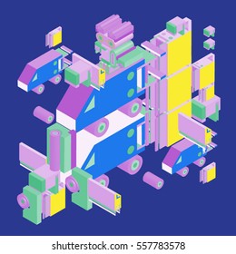Vector colorful abstract isometric construction, vector polygonal shape. Template for poster design and background or fabric print.