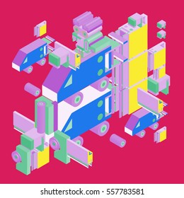Vector colorful abstract isometric construction, vector polygonal shape. Template for poster design and background or fabric print.