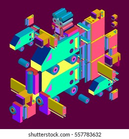 Vector colorful abstract isometric construction, vector polygonal shape. Template for poster design and background or fabric print.