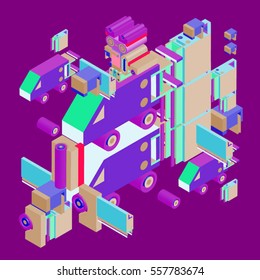 Vector colorful abstract isometric construction, vector polygonal shape. Template for poster design and background or fabric print.