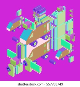 Vector colorful abstract isometric construction, vector polygonal shape. Template for poster design and background or fabric print.