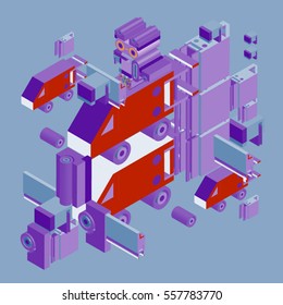 Vector colorful abstract isometric construction, vector polygonal shape. Template for poster design and background or fabric print.