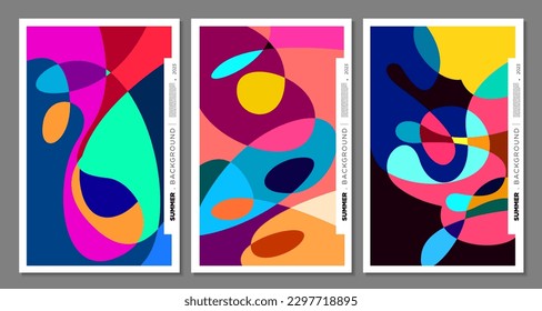 Vector colorful abstract liquid, fluid, and doodles art background for summer 2023