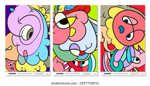 Vector colorful abstract liquid, fluid, and doodles art background for summer 2023