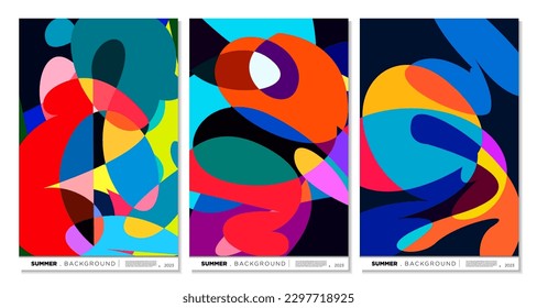 Vector colorful abstract liquid, fluid, and doodles art background for summer 2023