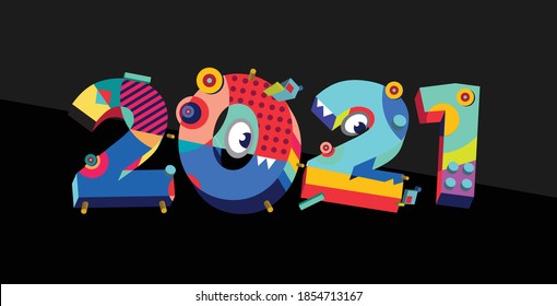 Cartel de bienvenida de Año Nuevo 2021 abstracto del Vector Colorful