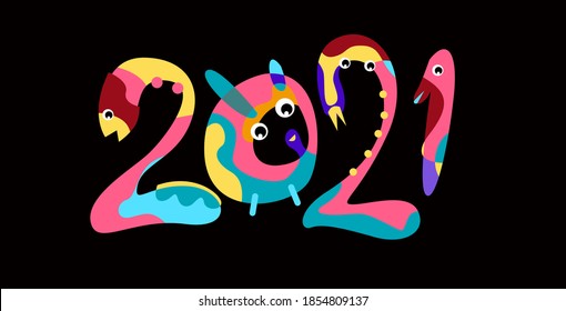 Cartel de bienvenida de Año Nuevo 2021 abstracto del Vector Colorful