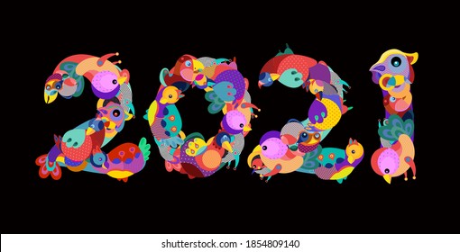Cartel de bienvenida de Año Nuevo 2021 abstracto del Vector Colorful