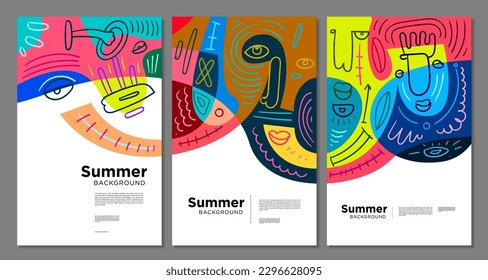 Vector colorful abstract pop art face and mask  background for summer 