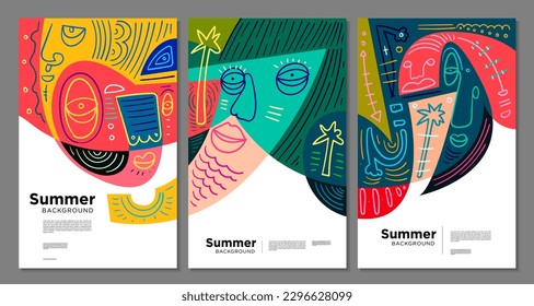 Vector colorful abstract pop art face and mask  background for summer 