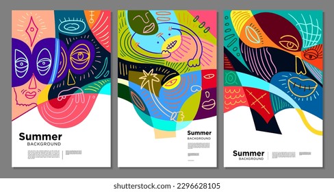 Vector colorful abstract pop art face and mask  background for summer 