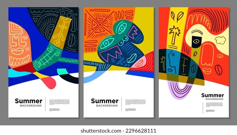 Vector colorful abstract pop art face and mask  background for summer 