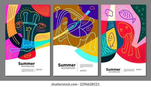 Vector colorful abstract pop art face and mask  background for summer 