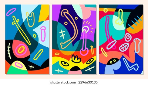 Vector colorful abstract pop art face and mask  background for summer 