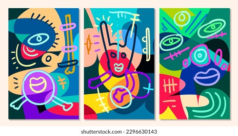 Vector colorful abstract pop art face and mask  background for summer 