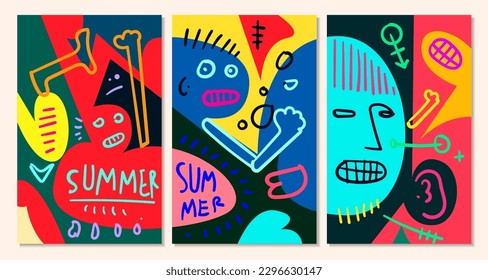 Vector colorful abstract pop art face and mask  background for summer 