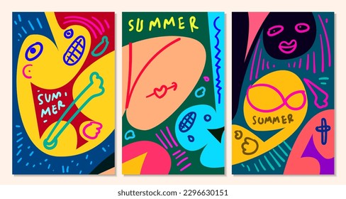 Vector colorful abstract pop art face and mask  background for summer 