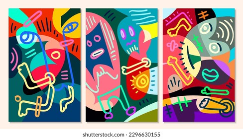 Vector colorful abstract pop art face and mask  background for summer 
