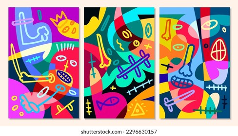 Vector colorful abstract pop art face and mask  background for summer 
