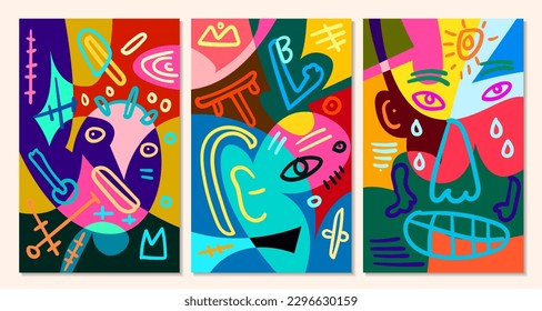 Vector colorful abstract pop art face and mask  background for summer 