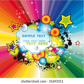 VECTOR Colorful Abstract Rainbow Background with stars,cirlcles and clouds for text