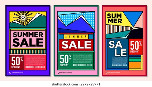 Vector Colorful Abstract Retro Colorful Geometric Background for Summer Sale Promotion Banner