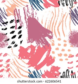 Vector colorful abstract scribbles seamless pattern. Color abstract painted Mark Making. 