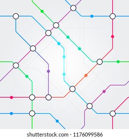 Vector colorful Abstract seamless metro scheme, railway transport or city bus map pattern on light gray background