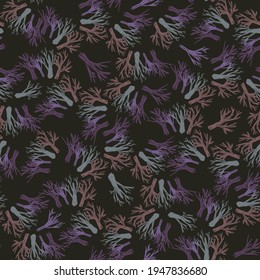 Vector colorful abstract seamless pattern design illustration with decorative tree branches in dark tones. Cute decorative design. Perfect for decorations, wrapping paper, wallpaper