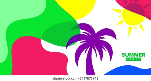 vector colorful abstract shapes sun and palm tree for summer party background collection