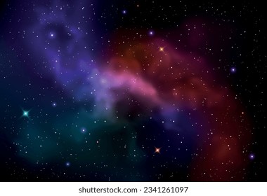 Vector colorful abstract universe backgroud with galaxies and glowing stars