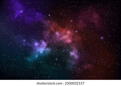 Vector colorful abstract universe backgroud with galaxies and glowing stars