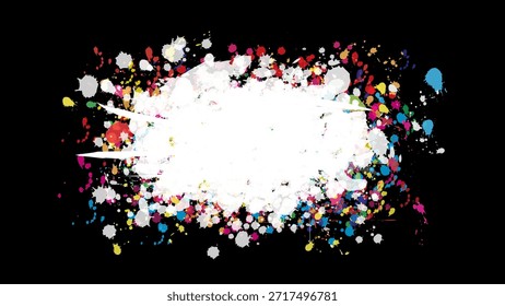 Vector de colores de pintura acrílica mancha de salpicadura sobre fondo negro.