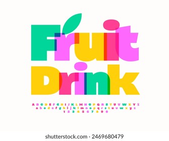 Vektorgrafik bunte Werbung Fruit Drink. Trendy helle Schrift. Kreativer Satz von Buchstaben und Zahlen.