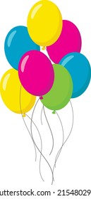 Vector colorful air balloons. Pink, yellow, green, blue. Flat design.Joyful elements for decor holiday, birthday card, party poster, invitation.
