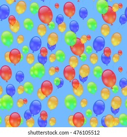 Vector Colorful Air Balloons Seamless Pattern Isolated on Blue.