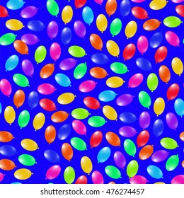 Vector Colorful Air Balloons Seamless Pattern Isolated on Blue.