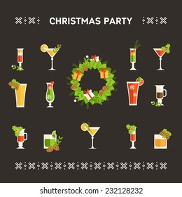 Vector Colorful Alcohol Drinks Decorated For Christmas