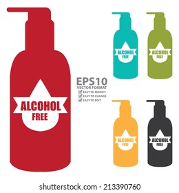Vector : Colorful Alcohol Free Icon, Label or Cosmetic Container Isolated on White Background 