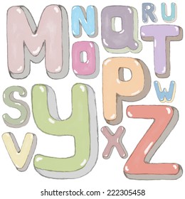 Vector of colorful alphabet 3D isolated on white. Hand draw watercolor illustration of typographic elements 
