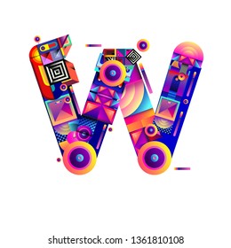 Vector colorful alphabet font letter W for logo, illustration, and background