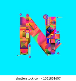 Vector colorful alphabet font letter N for logo, illustration, and background