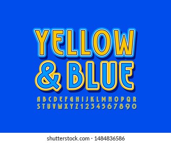 Vector colorful Alphabet Letters and Numbers. Bright Yellow and Blue Font. 