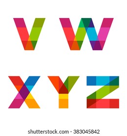 Vector colorful alphabet made of overlapping shapes. Beautiful vivid capital latin letters V W X Y Z. Ready for poster or artwork design.