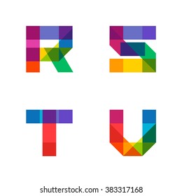Vector colorful alphabet made of overlapping shapes. Beautiful vivid capital latin letters R S T V. Ready for poster or artwork design.
