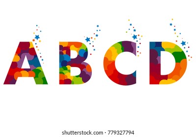 Vector colorful alphabet made of overlapping shapes. Beautiful vivid capital latin letters A B C D. Ready for poster or artwork design.