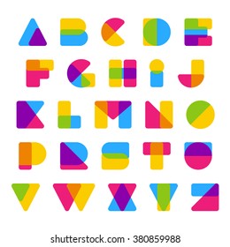 Vector colorful alphabet made of simple rounded overlapping shapes. Beautiful vivid capital latin letters from A to Z. Ready for poster or artwork design.