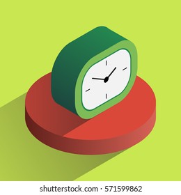 Vector colorful analog desk clock in isometric projection. Three-dimension object.