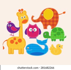 Vector colorful animals set  for kids. illustration