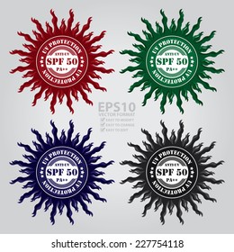 Vector : Colorful Anti-UV SPF 50 PA++ UV Protection Icon, Label or Sticker
